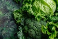 Organic vegetables for green smoothie on dark background