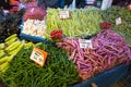 Organic vegetables for sale at a local farmer`s market, fresh harvest Royalty Free Stock Photo
