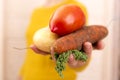 Organic vegetables. Woman`s hands with freshly harvested vegetab