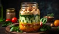 Organic vegetarian salad with fresh cucumber, tomato, and homemade yogurt dressing generated by AI Royalty Free Stock Photo
