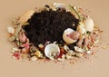 Rganic waste, heap of biodegradable vegetable compost with decomposed organic matter on top
