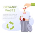 Organic waste vector illustration. Food garbage - apple stump, fish bones, eggshell, meat, watermelon. Royalty Free Stock Photo