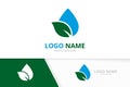 Organic water logo combination. Unique eco aqua drop and leaf logotype design template.