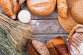 Organic wheat flour and fresh bread assortment.