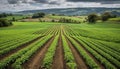 Organic wheat harvest in idyllic rolling landscape generated by AI