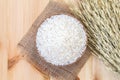 Organic white rice in a bowl on wooden background Royalty Free Stock Photo