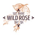 100 percent organic wild rose hips label for all natural herbal product packaging design Royalty Free Stock Photo