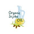 Organicjojoba oil emblem, cosmetic ingredient tag.