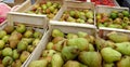 Organic pears on a market
