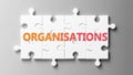 Organisations complex like a puzzle - pictured as word Organisations on a puzzle pieces to show that Organisations can be Royalty Free Stock Photo