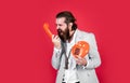 Organise your life. young man talking on telephone. businessman talking on vintage phone. Male talking on landline phone Royalty Free Stock Photo