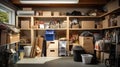organization boxes in garage Royalty Free Stock Photo
