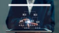 Organization chart on the virtual interface screen. Business process and workflow automation with flowchart. Hierarchical Royalty Free Stock Photo
