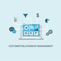 Organization of data on work with clients, CRM concept. Customer Relationship Management illustration.