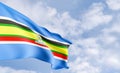 Organization flag East African Community on the background of clouds, fabric flag EAC, blue sky background with EAC flag, 3D work Royalty Free Stock Photo