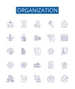 Organization line icons signs set. Design collection of Organize, Group, Arrange, Alliance, Aggregate, Coalition