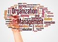 Organization Management word cloud and hand with marker concept Royalty Free Stock Photo