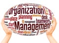 Organization Management word cloud hand sphere concept Royalty Free Stock Photo