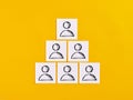 Organizational hierarchy. Human resources management, staffing and business recruitment. Work team. White note papers with