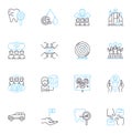 organizational materials linear icons set. Folders, Binders, Dividers, Tabs, Labels, Clips, Pins line vector and concept