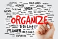 Organize word cloud with marker, business concept background