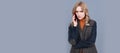 Organize your life. Serious woman talk on cellphone. Making phone call. Telephone call. Woman portrait, header