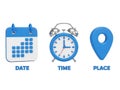Organize your schedule with date, time, and place icons Royalty Free Stock Photo