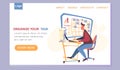 Organize your task landing page template, man with laptop near board with paper notes for planning