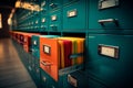 Organized archive with files in a filing cabinet of diverse colors