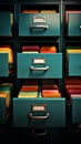 Organized archive with files in a filing cabinet of diverse colors