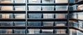 Organized Archive Storage Shelved Transparent Boxes and Documents for Efficient Record Keeping