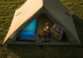 Organized Camping Gear Inside Tent from Above Royalty Free Stock Photo