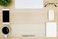 Organized and clean wood desk table with a lot of things on it. Royalty Free Stock Photo