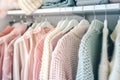 Organized closet with spring fashion clothes. Big wardrobe with different clothes. Generative AI Royalty Free Stock Photo