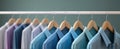 The organized collection of colorful shirts hanging on a modern rack..AI generated image Royalty Free Stock Photo