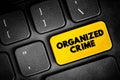 Organized Crime is a continuing criminal enterprise that works to profit from illicit activities, text button on keyboard, concept Royalty Free Stock Photo