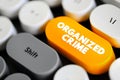 Organized Crime is a continuing criminal enterprise that works to profit from illicit activities, text concept button on keyboard Royalty Free Stock Photo