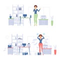 Organized and depressed business woman cartoon vector