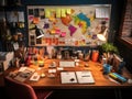 Organized desk with brainstorming tools