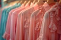 Concept Visual Merchandising, Organized display of pink blouses in a clothing store or wardrobe