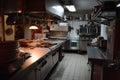Organized Kitchen With Abundance of Pots and Pans, Italian restaurant kitchen unattended after closing time, AI Generated