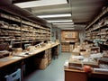 Organized mailroom with sorting bins and multitray units Royalty Free Stock Photo