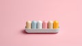 weekly pill container, creative minimalist photo, pastel background, modern flat lay