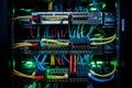 Organized Network Switch with Color-Coded Cables and LED Lights Royalty Free Stock Photo