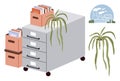 Organized office cabinet with documents and potted plants emphasizing eco-friendly workspaces Royalty Free Stock Photo