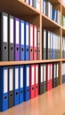 Organized Office Shelves with Colorful Binders and Filing System for Documents Storage Royalty Free Stock Photo