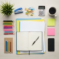 Organized Office Supplies with Notepad and Stationery Items for Work or Study Royalty Free Stock Photo