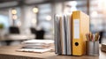 Organized Office Workspace With Yellow Binder and Paperwork During Daytime Royalty Free Stock Photo