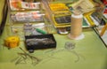 Organized sewing supplies on a countertop. Royalty Free Stock Photo