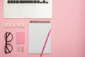 Organized stationery objects in shades of pink Royalty Free Stock Photo